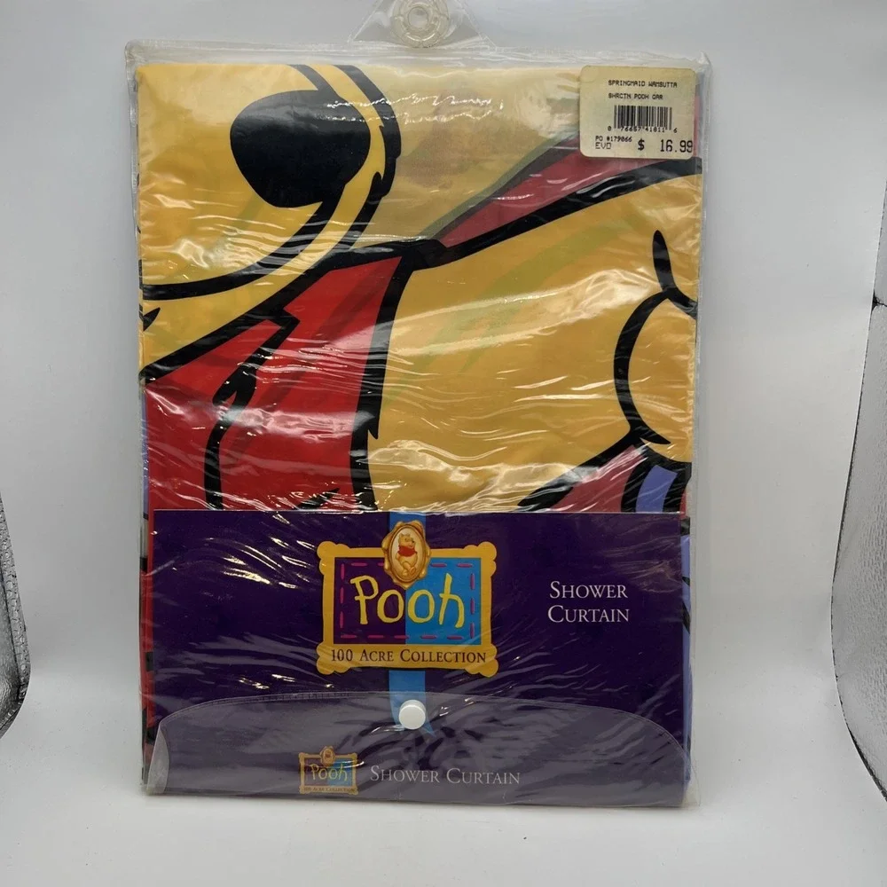 VTG Disney Winnie The Pooh Vinyl Shower Curtain New 100 Acre Garden 90's